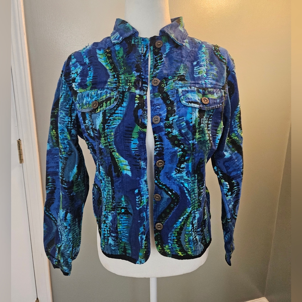 Take Two Clothing Co Women's Size Small S Blue Green Patterned Women's Jacket